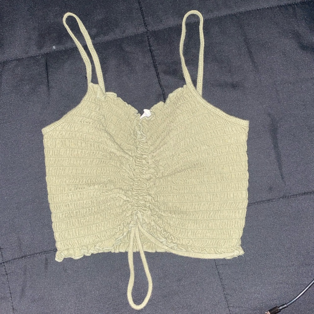 Navy green scrunched  crop top tank top